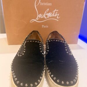 Christian Louboutin Black Velvet Studded Loafers